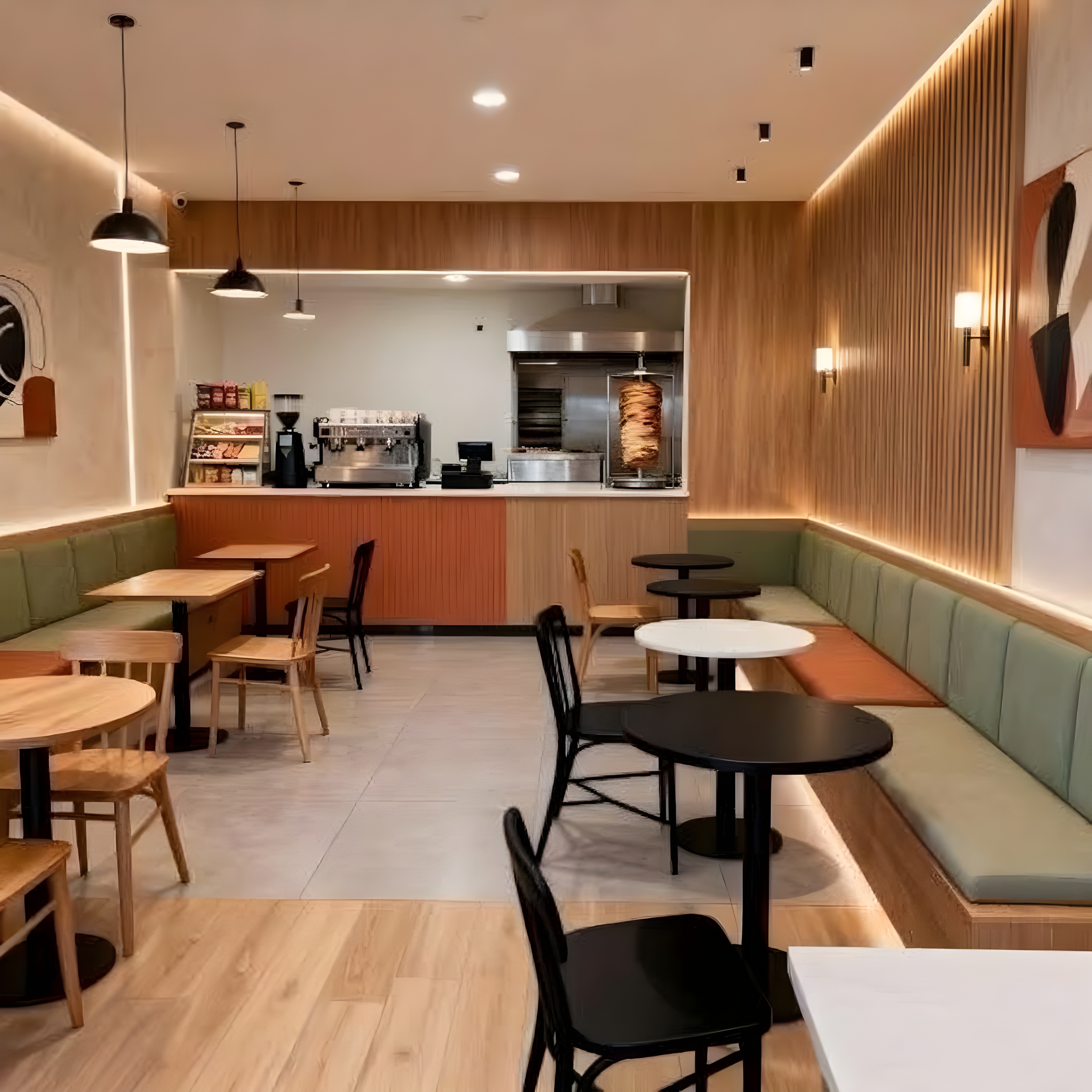 Veneerslat: Real Wood Veneer Acoustic Wall Panel VENEERSLAT - Acoustic Wood Veneer Panel at Cafe and Restaurants