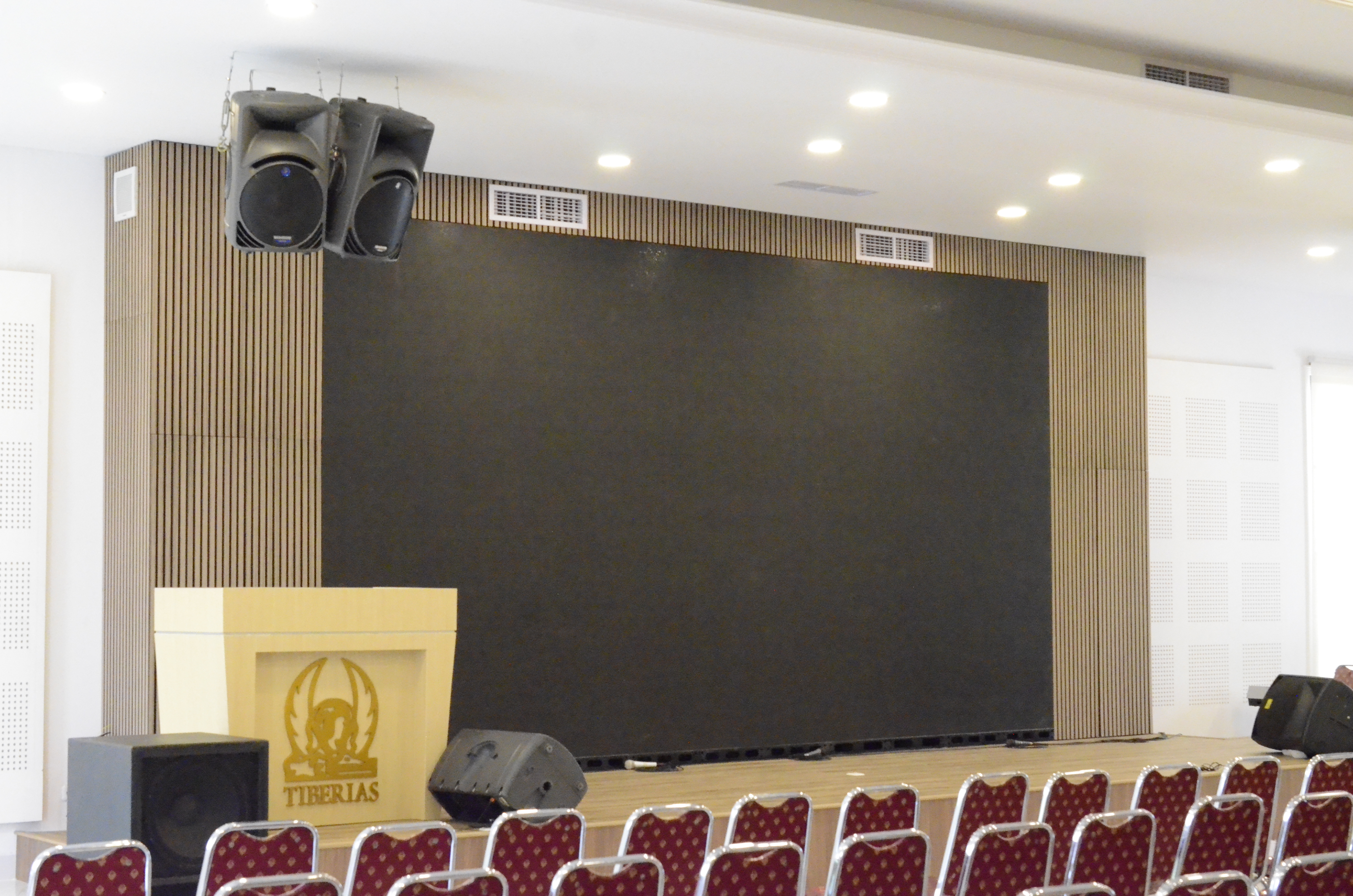 Close-up of Vecho acoustic panel texture in a church interior
